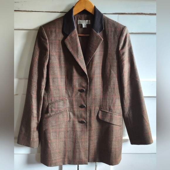 Casual Corner Jackets & Blazers - Casual Corner Women's 100% Wool 80s Brown And Rust Plaid Blazer Jacket | Sz 6